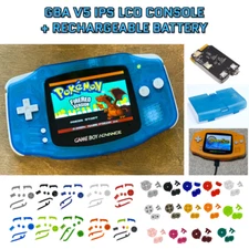 Nintendo Game Boy Advance GBA V5 IPS LCD CLEAR BLUE USB-C Rechargeable Battery