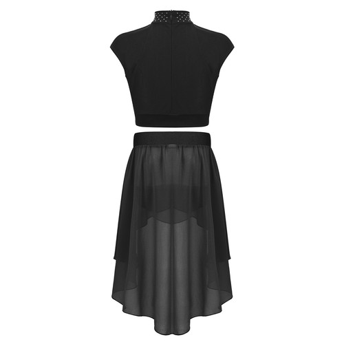 UK Girls Lyrical Dance Costume 2 Pc Halter Backless Crop Top with Skirt Outfit - Picture 61 of 105