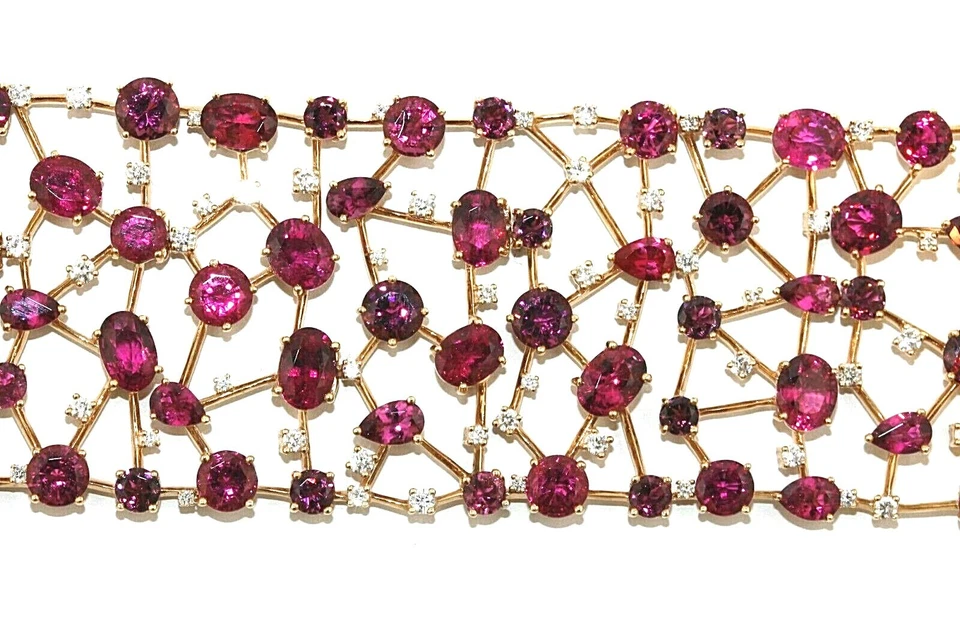 Natural Oval Tourmaline & Diamond Cluster Wide Bracelet 18K Rose Gold 67.22Ct - Image 4 of 4