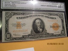 1922 $10.00 Gold Certificate  AU +++++