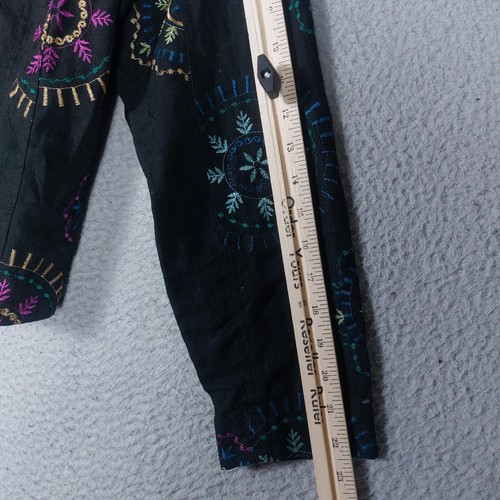 Carole Little Jacket Women 1X Black 100% Linen Paisley Embroidered Button Front - Picture 7 of 12