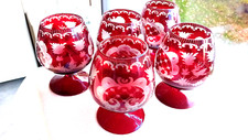 fünf Cognac Gläser - BÖHMEN EGERMANN - Rubinglas - dekoratives Design
