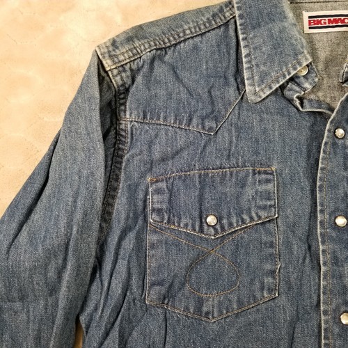 Big Mac Pearl Snap Denim Shirt Cowboy Work Wear VTG USA Made 70s 80s Sz Lg - Picture 5 of 16