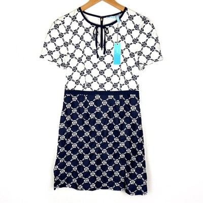 Draper James Celia Floral Lattice Navy Cream Silk Blend Dress size 6 MSRP $225