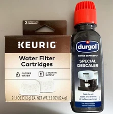 Keurig Water Filter 2 Cartridges & Durgol Swiss Espresso Special Descaler *NEW