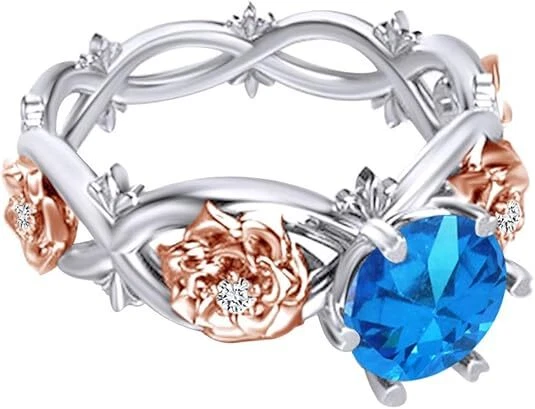 1.06Ct 2-Tone Engagement Ring Simulated Blue Topaz & Natural Diamond 14K Gold - Image 2 of 4