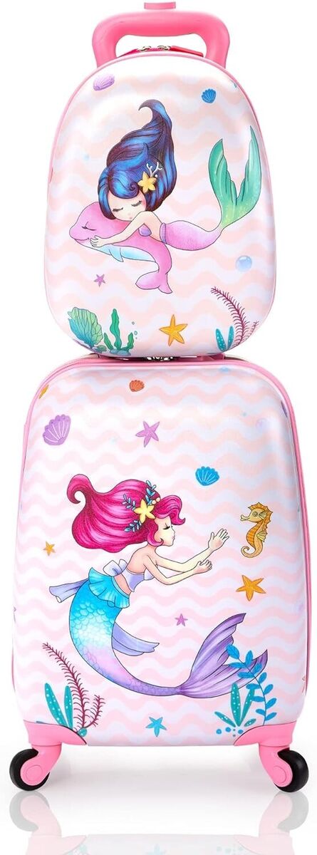 Costway 2-PC Kids Carry On Luggage Set 12 In. Backpack And 16 In. Rolling Suitcase For Travel BG51213DJ