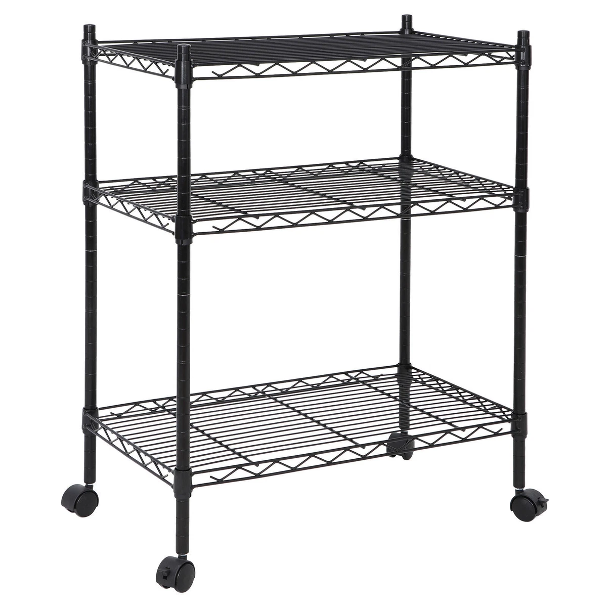 3 Tires Wire Rack Unit Shelving Rolling Kitchen Cart Adjustable