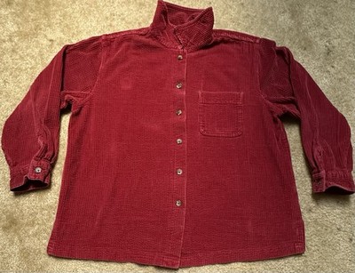 L.L. Bean Woman s Large Red Corduroy Shirt Traditional Fit L-PET Vintage Cotton