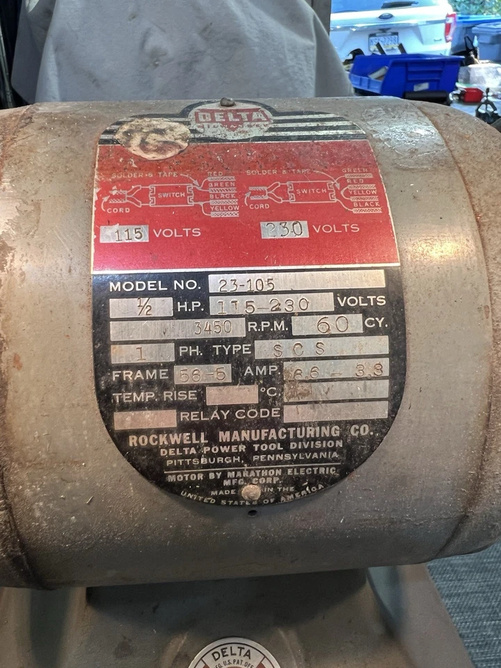 Delta Rockwell No. Amoladora de pedestal monofásica 23-105 120 V 1/2 HP 3450 RPM Foto 3 de 4