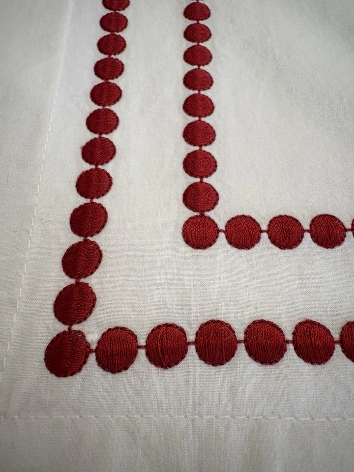 Pottery Barn Жемчуг Хлопок Перкаль Стандартная Подушка Sham Белая Красная Вышитая - Изображение 3 из 4