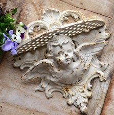 Angel Console Wall Console Cast Iron White Shabby Vintage 28cm Garden Figurine Antique
