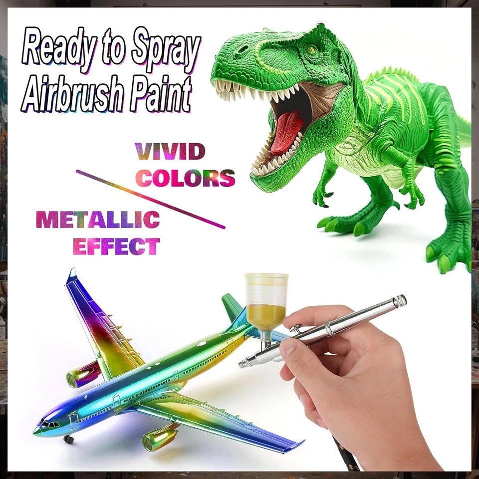 Airbrush-Farbe, 20 Farben, Acryl-Luftpinsel-Set, blickdichte und neon Farben, - Bild 4 von 4