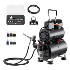 VEVOR Airbrush Kit Air Brush Kit 1/6 HP Air Compressor Tank 1 Airbrush 3 Tips