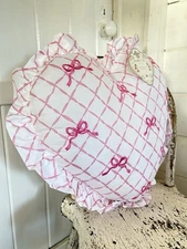 Shabby chic decorative pillow Rachel Ashwell heart embroidered bow pink and whit
