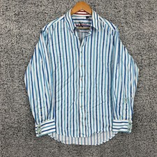 Robert Graham Shirt Mens XL Blue Stripe Long Sleeve Button Front Contrast Cuff