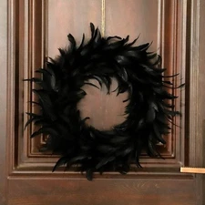 Halloween Wreath Natural Feather Wreath Spooky Scene