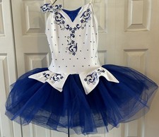 Revolution Pointe Ballet Dance Costume Adult Small Blue And White W/Hairpiece