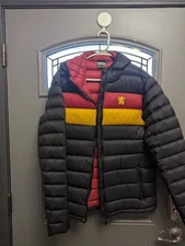 Harry Potter Hooded Down Jacket Mens M Black Full  Zip 700 Fill Puffer Coat