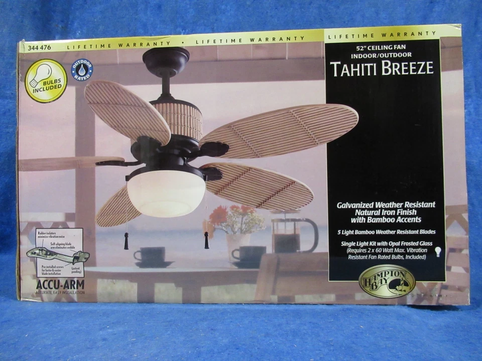 Hampton Bay Tahiti Breeze 52" Indoor/Outdoor Fan w/Bamboo Accents and light kit - Image 3 of 4