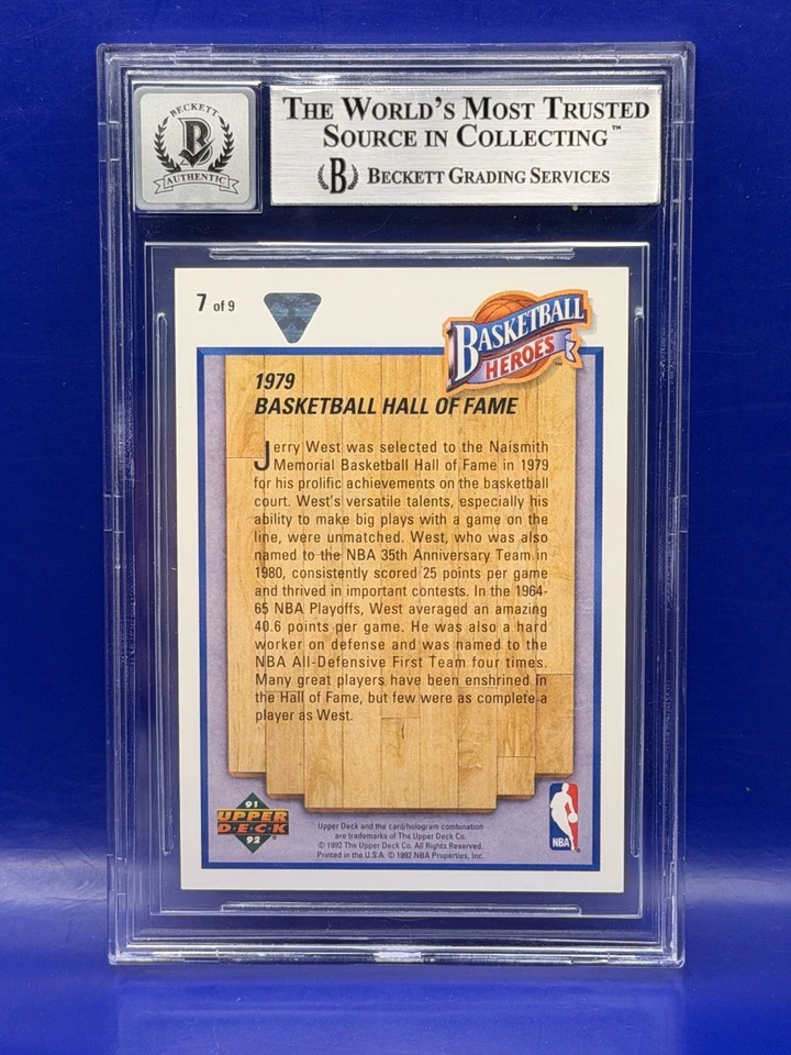 Jerry West Firmado 1991-92 Cubierta Superior Jerry West Heroes 1979 EL LOGOTIPO AUTOMÁTICO BGS 10 Foto 2 de 2