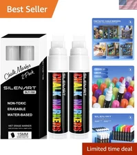Set of 2 Jumbo Tip White Chalk Markers - Non-Toxic & Versatile for All Surfaces