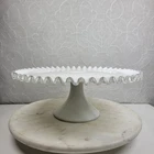 Vtg Fenton Silver Crest Milk Glass Cake Stand 12.75” Ruffled Edge Pedestal Plate