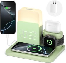 Wireless Charging Station, 7 in 1 Wireless Charger Stand with Dual Alarm Clock,