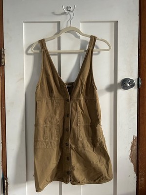 We The Free Women s Small Green Denim Mini Dress Button Front V Neck Pockets