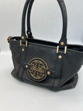 Tory Burch Black Pebbled Leather Shoulder Tote with Gold Logo