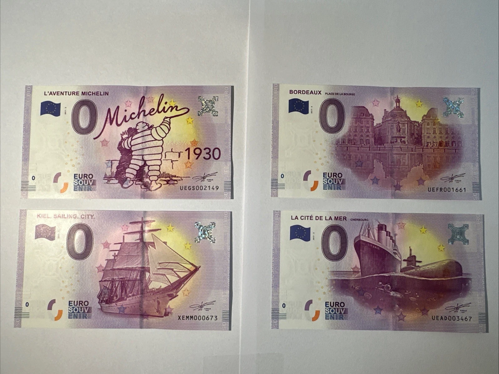 Lot 4 Billets Zéro 0 € Euro Touristique / Souvenir 2017-1 / 2017-2