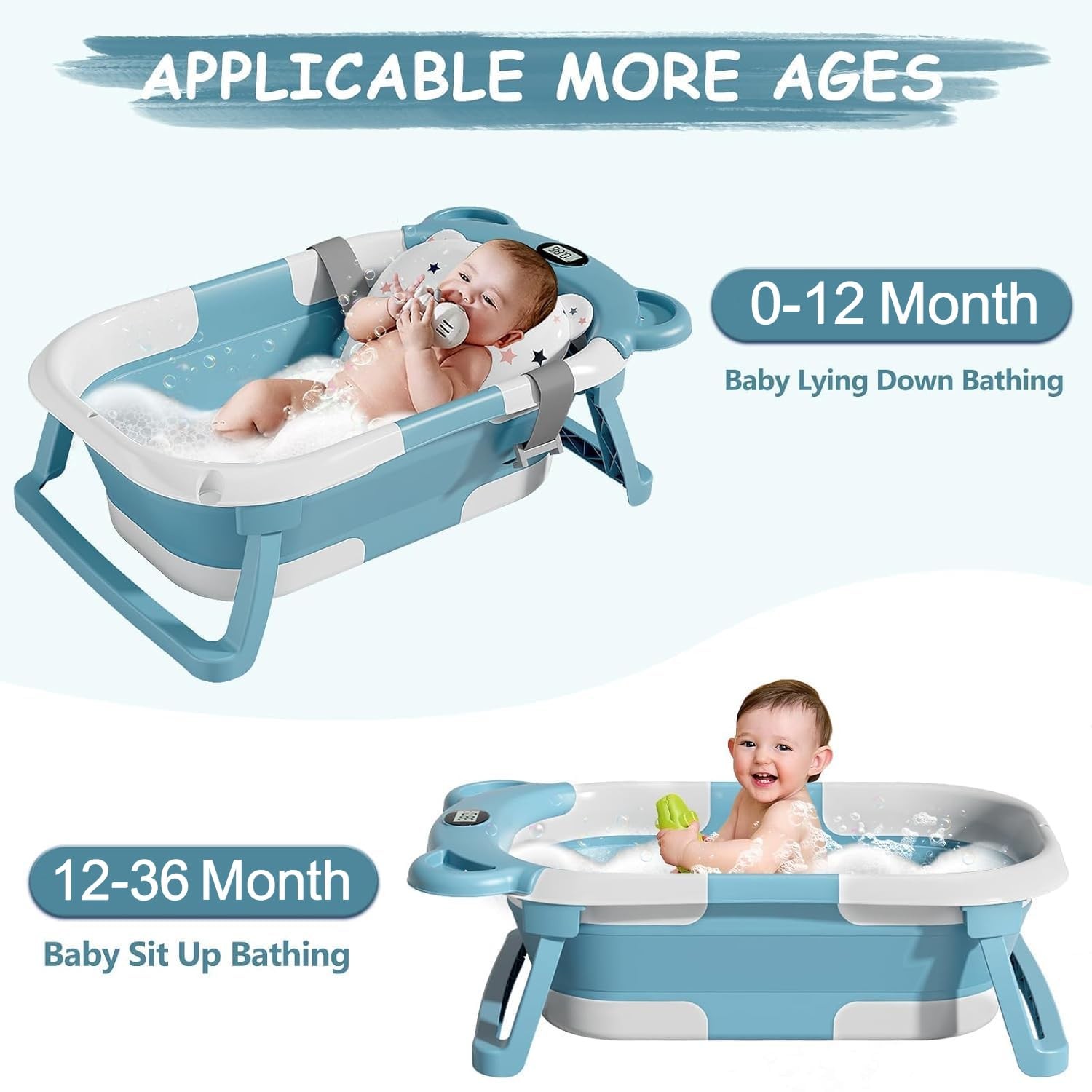 TPN Collapsible Baby Bathtub for Infants to Toddler with Real-time Temp