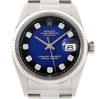 Rolex Datejust Blau Vignette Diamant 18K Weißgold & SS Oyster Uhr 1601