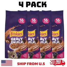 Friskies Gravy Swirlers Chicken & Salmon Flavor Dry Cat Food, 16-lb, 4 PACK
