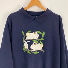 Vintage Tulchan Sweatshirt Womens Large Collared Bunny Rabbits Easter Jumper Top