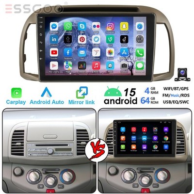 Autoradio Android 15 Carplay GPS KAM BT 4+64G Für NISSAN MICRA III K12 2002-2009
