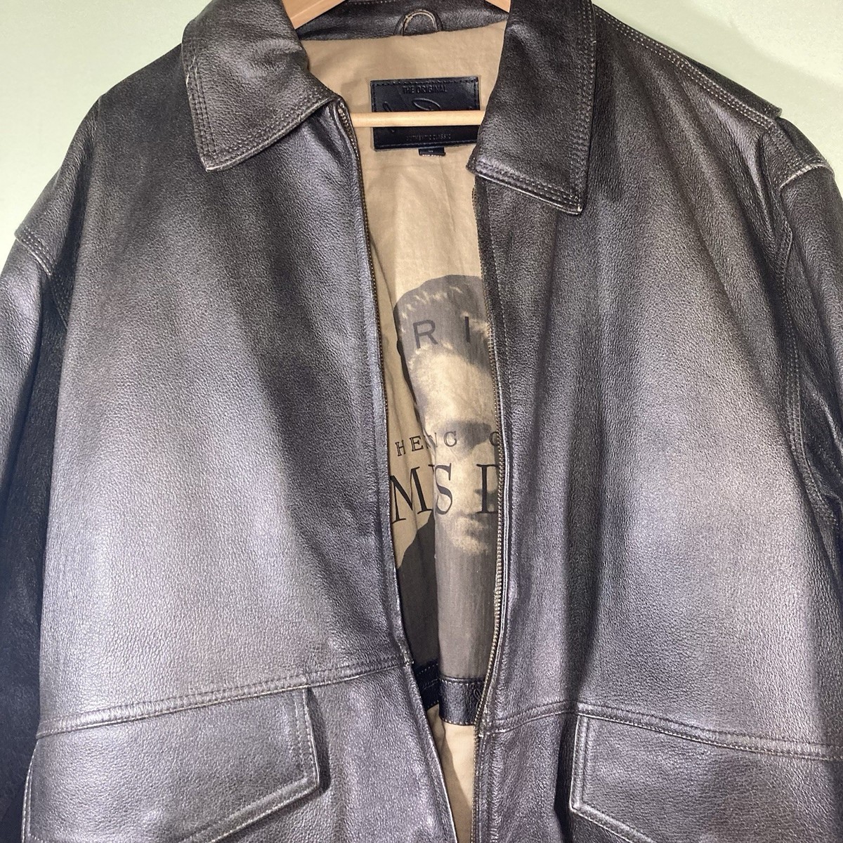 The Original James Dean Leather Jacket Mens XL Black Bomber The