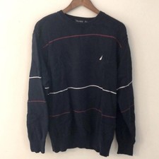 Nautica Men's Dark Blue Crewneck Sweater cotton stripe SZ XL