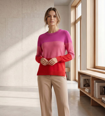LOFT Pink Red Colorblock Sweater L Twee Quirky Artsy Kitsch Knit Top Dopamine