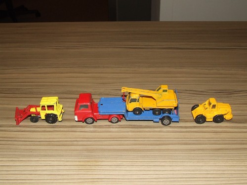 Corgi Juniors Model D Low Loader & Snow Plough & Loadmaster Shovel & MB Crane 63