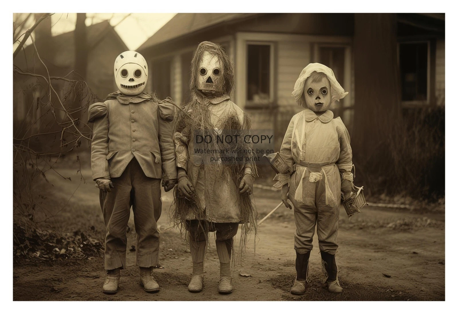 CREEPY HALLOWEEN CHILDREN IN SCARY COSTUMES VINTAGE 1930s 4X6 FANTASY PHOTO
