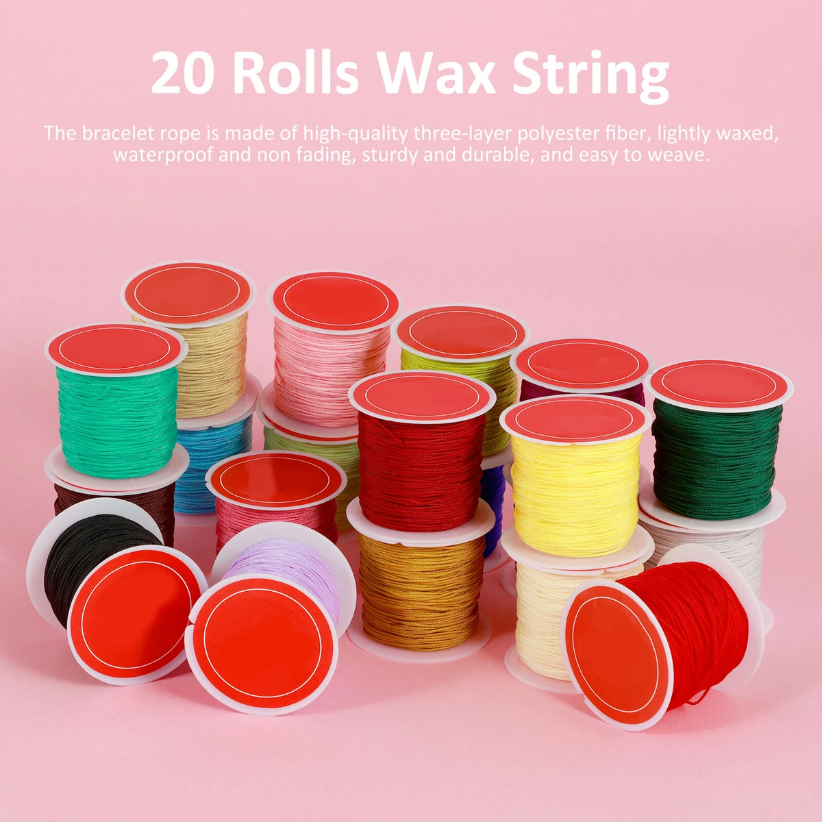 20 Rolls Wax String for Bracelet Making 20 Colors 0.8mm Waxed Polyester BlaTm