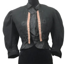 Antique Victorian Womens Silk Bodice Top Shirt Wool Jacket Lace Black