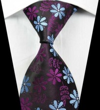 Hot Classic Floral Purple Blue White JACQUARD WOVEN 100 Silk Men's Tie Necktie