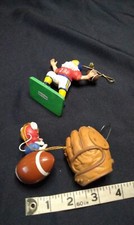 CHRISTMAS ORNAMENTS- VINTAGE, SPORTS THEME BASEBALL FOOTBALL SET OF 3