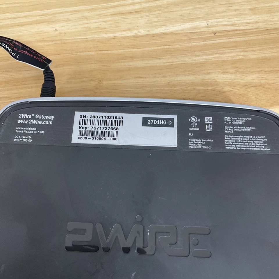 2WIRE MODEM ROUTER - Qwest/Centurylink - 2701HG-D Wi-Fi with Power Supply - Image 3 of 4