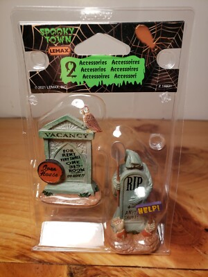 2021 LEMAX Spooky Town Tombstone Duo #14831 set of 2 