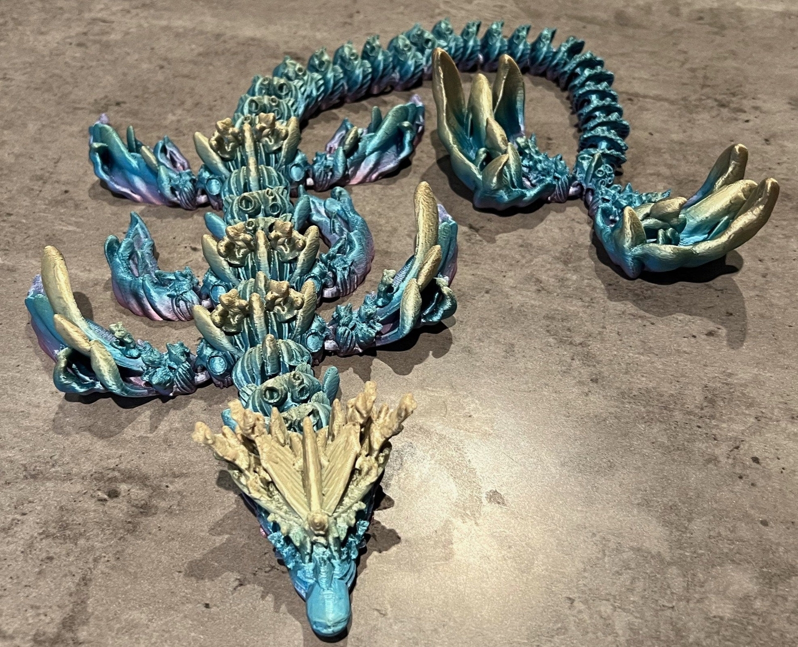 Coral Reef Cinderwing Dragon - Articulated 3D Printed Fantasy Sculpture