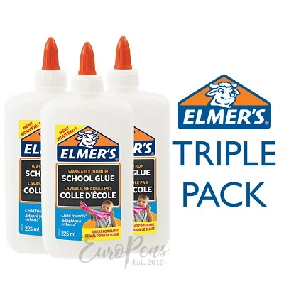 Elmers White Washable No-Run PVA School Glue - Make slime! - 225ml - Triple Pack - Image 1 of 4