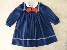Vtg Bryan Girls Dress Size 4 Sailor Collar Long Sleeve Dark Blue White Accents